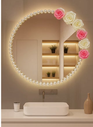 Bathroom mirrors decorated with roses and satin flowers, 55 cm. - pzsku/ZE209CFAFDC4AA1027888Z/45/1750285238/681a069f-fad6-4963-91da-39c33025f0af