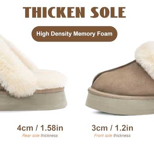 OOW Fuzzy Platform Slippers for Women Cozy Womens Platform Slippers Winter House Slippers for Women Indoor and Outdoor Apricot - Image 5