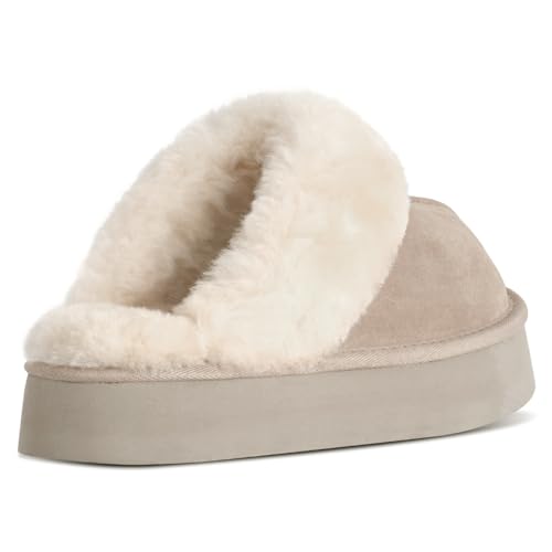 OOW Fuzzy Platform Slippers for Women Cozy Womens Platform Slippers Winter House Slippers for Women Indoor and Outdoor Apricot - Image 4