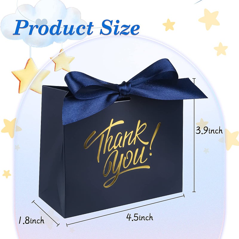 DOYIDE 100 Pack Small Thank You Gift Bags, 4.5x1.8x3.9in Party Favor Bags Boxes with Bow Ribbon, Small Paper Gift Bags with Gold Foil Printed, Mini Candy Treat Bags for Birthday Wedding Party Holiday - Image 4
