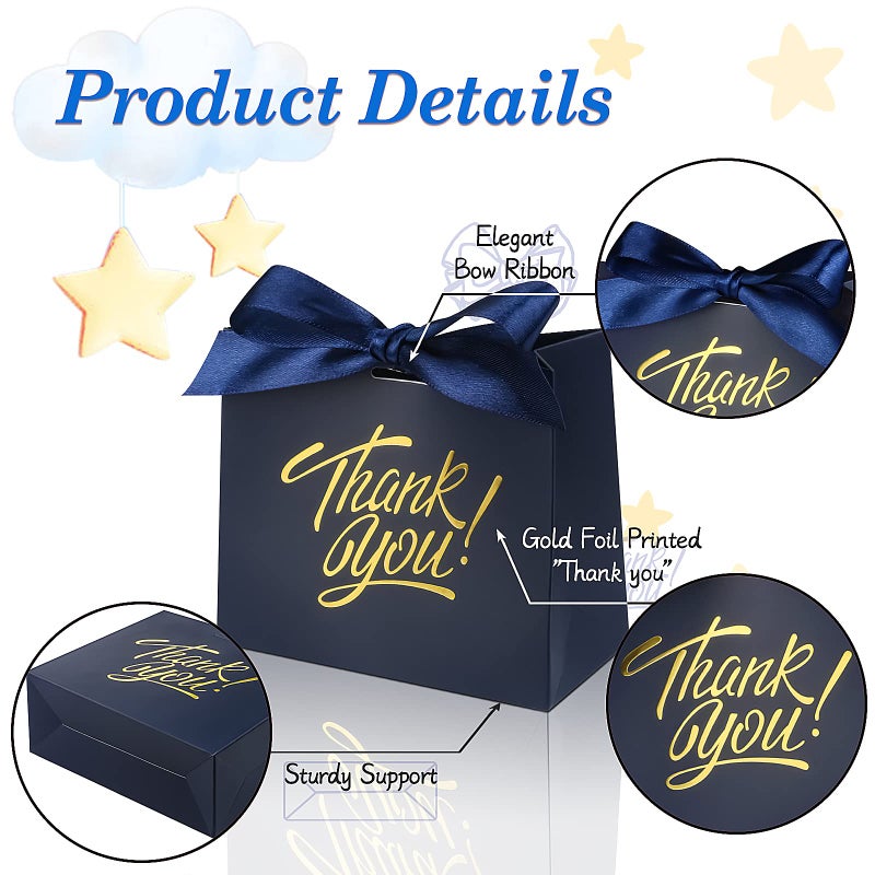 DOYIDE 100 Pack Small Thank You Gift Bags, 4.5x1.8x3.9in Party Favor Bags Boxes with Bow Ribbon, Small Paper Gift Bags with Gold Foil Printed, Mini Candy Treat Bags for Birthday Wedding Party Holiday - Image 3