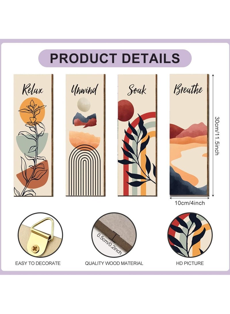 SRLIWHITE 4-Piece Boho Bathroom Wall Art Set – Relax, Soak, Unwind, Breathe Wooden Plaques for Rustic Spa and Home Decor (Style 1) - Image 2