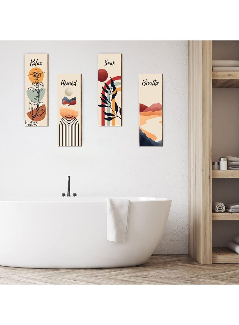 SRLIWHITE 4-Piece Boho Bathroom Wall Art Set – Relax, Soak, Unwind, Breathe Wooden Plaques for Rustic Spa and Home Decor (Style 1) - Image 4