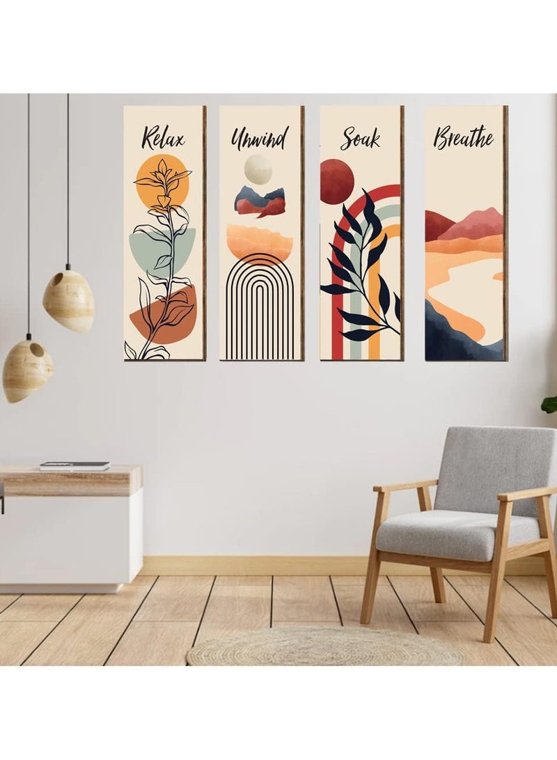 SRLIWHITE 4-Piece Boho Bathroom Wall Art Set – Relax, Soak, Unwind, Breathe Wooden Plaques for Rustic Spa and Home Decor (Style 1) - Image 5