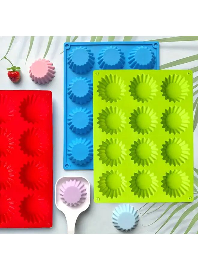 1 3pcs Silicone Blue Muffin Cup Donut And Cake Baking Pan Easy To Clean Heat Resistant Kitchen Tool For Restaurants Christmas Valentine Halloween Gift - Image 1