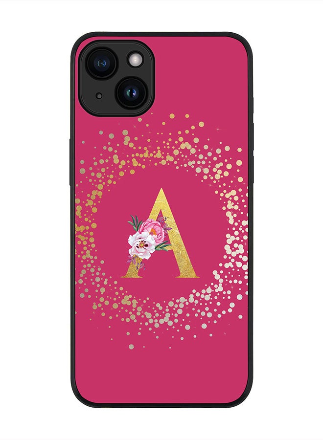 Stylizedd Cover for iPhone 15 Plus Case , Rugged Black Slim fit Thin Protective Phone Cases -Custom Monogram Initial Letter Floral Pattern Alphabet -A (Dark Pink Rose) - Image 1