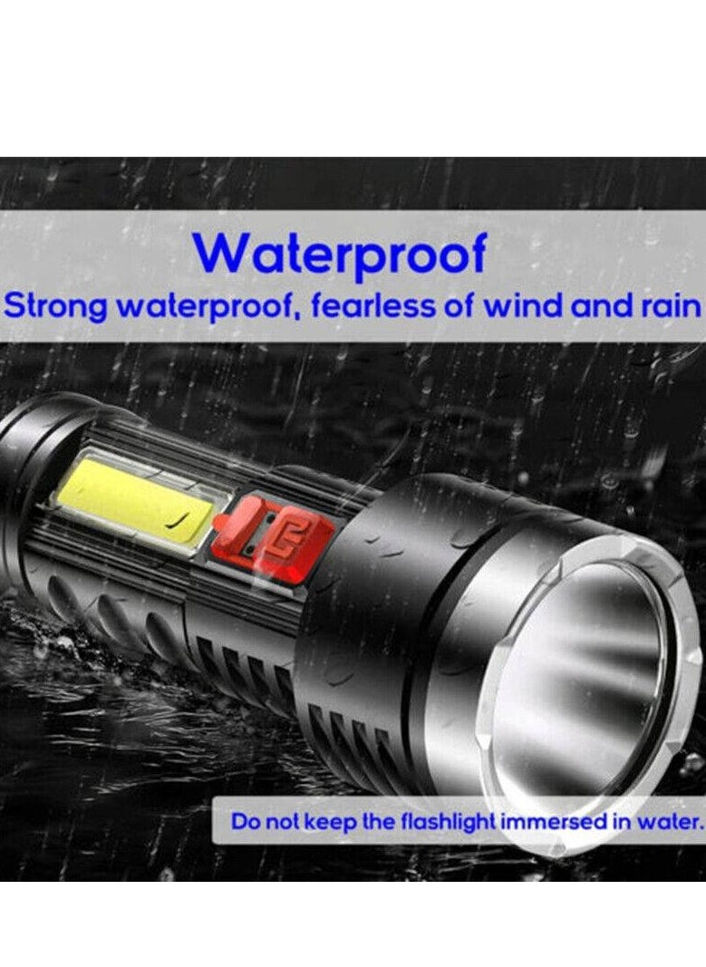Super Bright Flashlight 4-Modes COB Torch USB Rechargeable Flashlight Spotlight