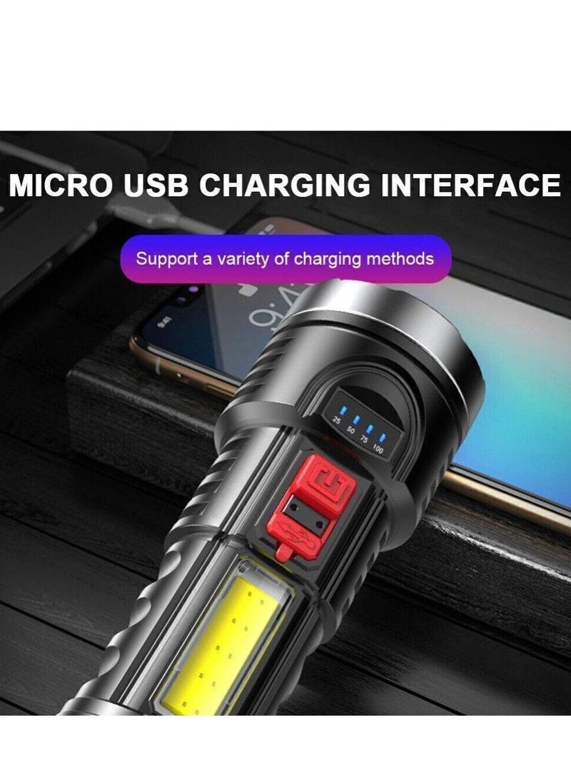 Super Bright Flashlight 4-Modes COB Torch USB Rechargeable Flashlight Spotlight