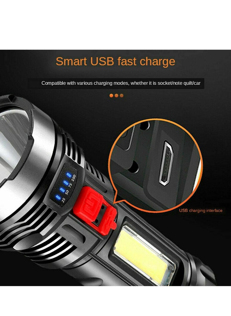 Super Bright Flashlight 4-Modes COB Torch USB Rechargeable Flashlight Spotlight