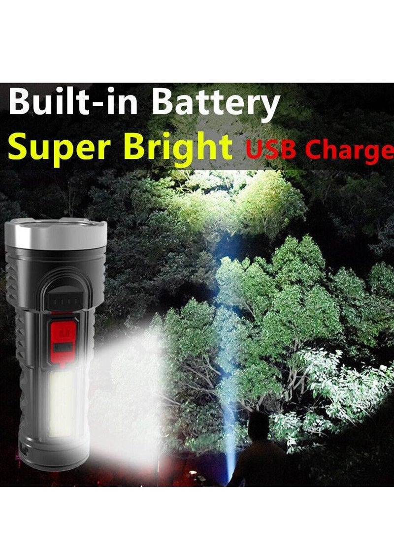 Super Bright Flashlight 4-Modes COB Torch USB Rechargeable Flashlight Spotlight