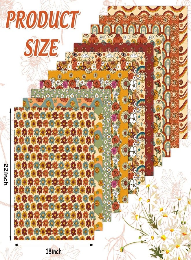 Whaline 12Pcs Fall Boho Retro Floral Cotton Fabric Bundles 18 x 22 Inch Hippie Groovy Boho Fat Quarter Quilting Patchwork Square Sewing Fabric for Autumn DIY Handmade Craft Home Party Decor - Image 2