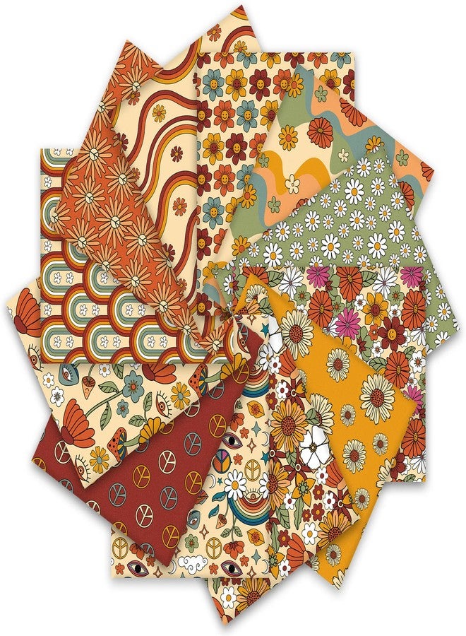 Whaline 12Pcs Fall Boho Retro Floral Cotton Fabric Bundles 18 x 22 Inch Hippie Groovy Boho Fat Quarter Quilting Patchwork Square Sewing Fabric for Autumn DIY Handmade Craft Home Party Decor - Image 1