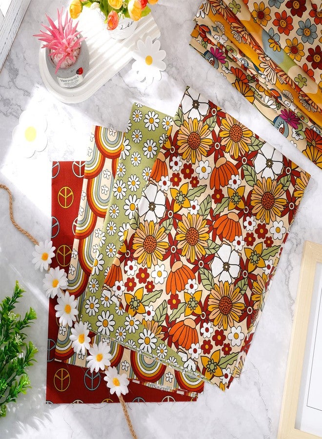 Whaline 12Pcs Fall Boho Retro Floral Cotton Fabric Bundles 18 x 22 Inch Hippie Groovy Boho Fat Quarter Quilting Patchwork Square Sewing Fabric for Autumn DIY Handmade Craft Home Party Decor - Image 4