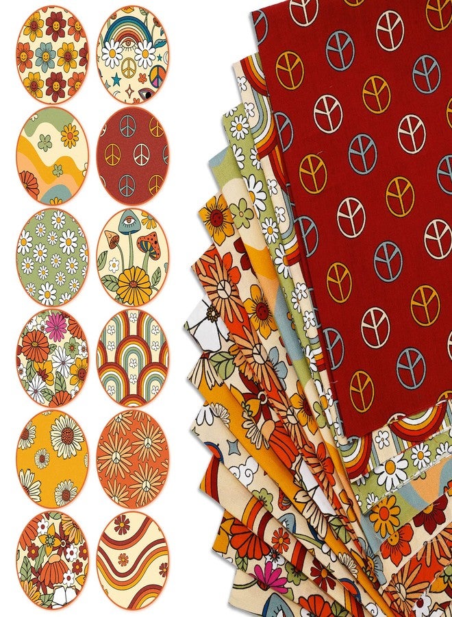 Whaline 12Pcs Fall Boho Retro Floral Cotton Fabric Bundles 18 x 22 Inch Hippie Groovy Boho Fat Quarter Quilting Patchwork Square Sewing Fabric for Autumn DIY Handmade Craft Home Party Decor - Image 3