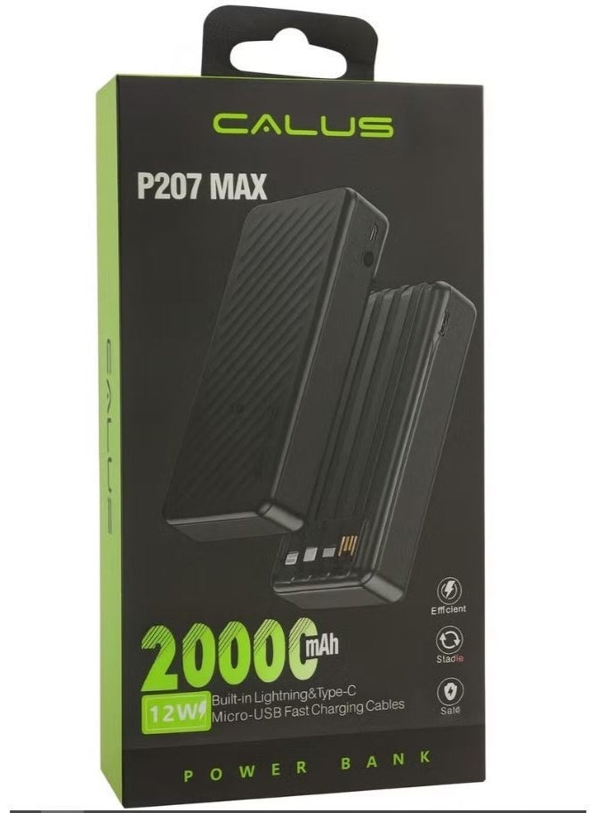 20000mAh Power Bank with Built-in 4 Cables – Fast Charging, Universal Compatibility, Black, 1 Year Warranty - Image 1