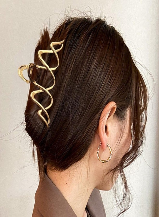 Jacnkb Wave Hair Claw Clip Wavy Metal Hair Clips Large Gold Hair Claws Barrettes Strong Hold Nonslip Hair Jaw Clips for Thin Thick Hair Stylish Hair Accessories for Women Girls - Image 3