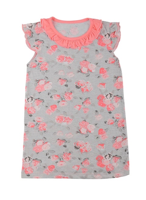 فستان مطبوع الورد رصاصي