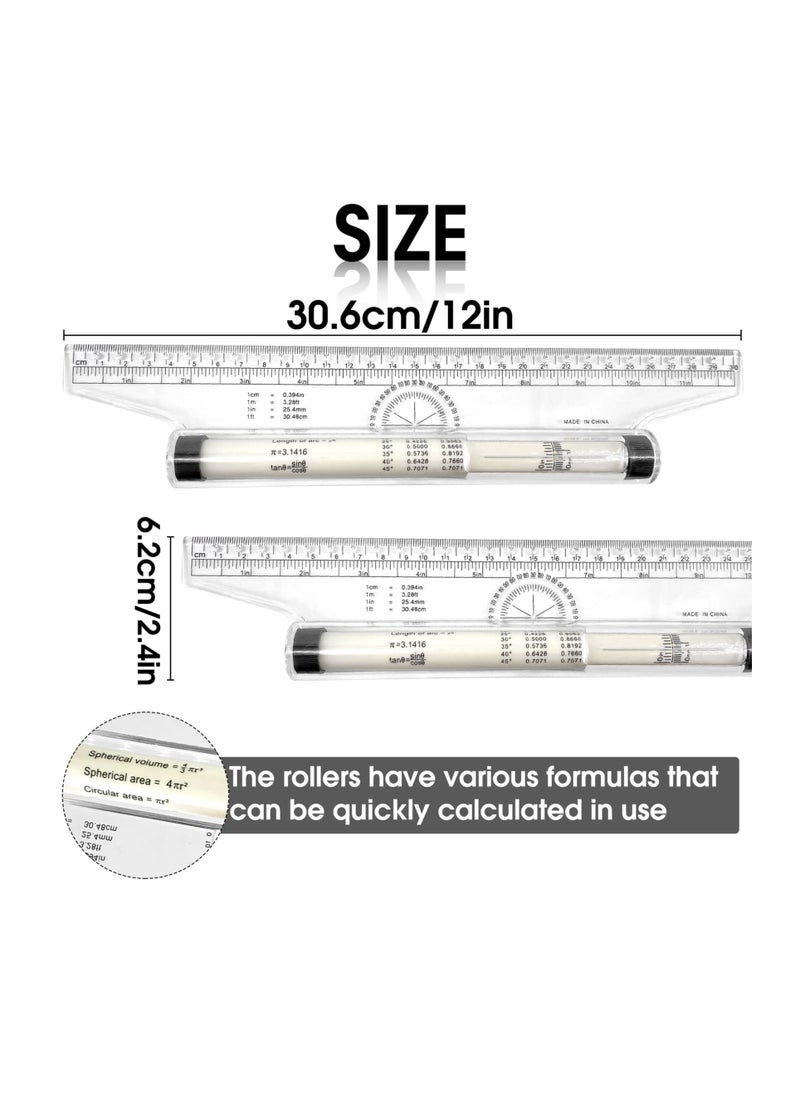 KASTWAVE - Measuring Rolling Ruler, Plastic Multifunctional Drawing Parallel Rolling Ruler, Circle Arc Drawing Design Rulers, for Drawing Parallel Lines Circles Angles Squares Drawing Tool (12 Inch) - Image 1