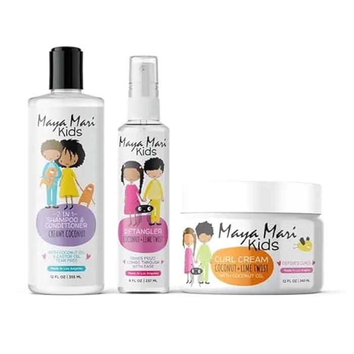 MAYA MARI Kids - Curly Hair Must Have 3-Piece Haircare Set - Includes 2-in-1 Shampoo Conditioner, Curl Cream & Detangler Spray - Gentle Coconut Formula for Daily Cleansing, Moisturizing - Image 1