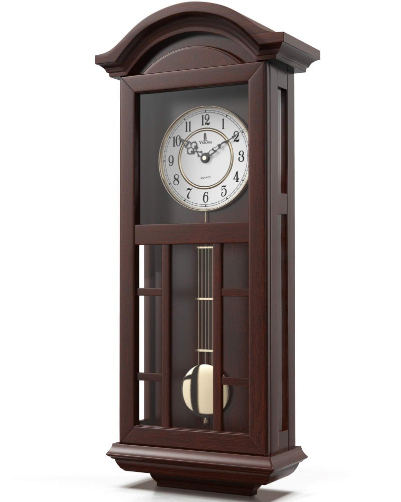 Lovely Home Essentials Pendulum Wall Clock  27 inch Wooden Hanging Grandfather Wall Clock with Pendulum  Real Wood Quiet NonChiming  Battery Operated for Living Room Decor Office  Home Dcor Gift 