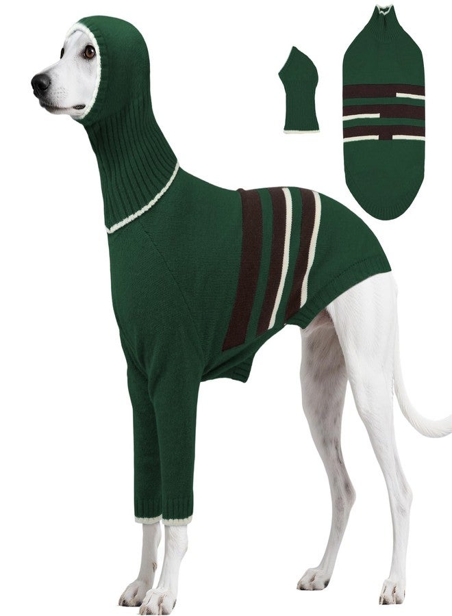 دينتران سترة دينترون للكلاب السلوقية متوسطة الحجم مع غطاء رأس قابل للفصل - سترة شتوية دافئة محبوكة للكلاب ذات الرقبة الطويلة، ملابس شتوية برقبة عالية مع فتحة للرباط مناسبة لكلاب ويبيت، سلوقي، أفغان هاوند، بورزوي - Image 1