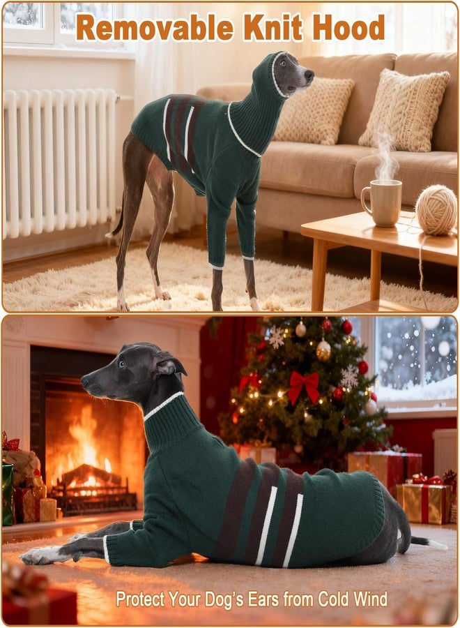 دينتران سترة دينترون للكلاب السلوقية متوسطة الحجم مع غطاء رأس قابل للفصل - سترة شتوية دافئة محبوكة للكلاب ذات الرقبة الطويلة، ملابس شتوية برقبة عالية مع فتحة للرباط مناسبة لكلاب ويبيت، سلوقي، أفغان هاوند، بورزوي - Image 3