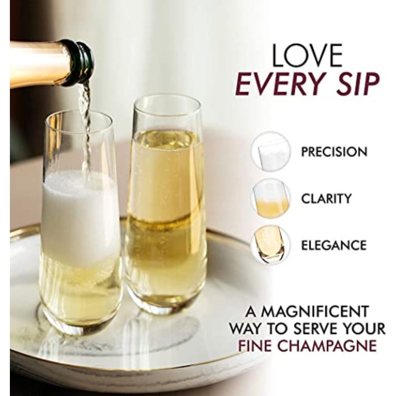 Stemless Champagne Flutes Set of 8 Crystal Glasses. 300ml Champagne Glasses. Prosecco Wine Flute, Mimosa Glasses Set, Cocktail Glass Set, Water Glasses, Highball Glass, Bar Glassware - Image 5