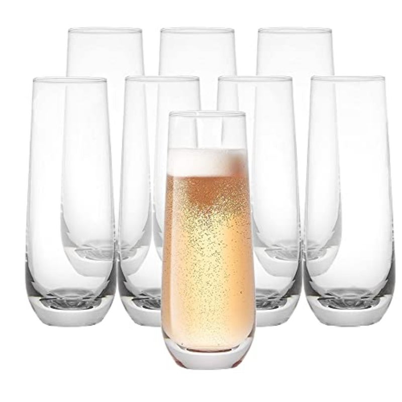 Stemless Champagne Flutes Set of 8 Crystal Glasses. 300ml Champagne Glasses. Prosecco Wine Flute, Mimosa Glasses Set, Cocktail Glass Set, Water Glasses, Highball Glass, Bar Glassware - Image 1