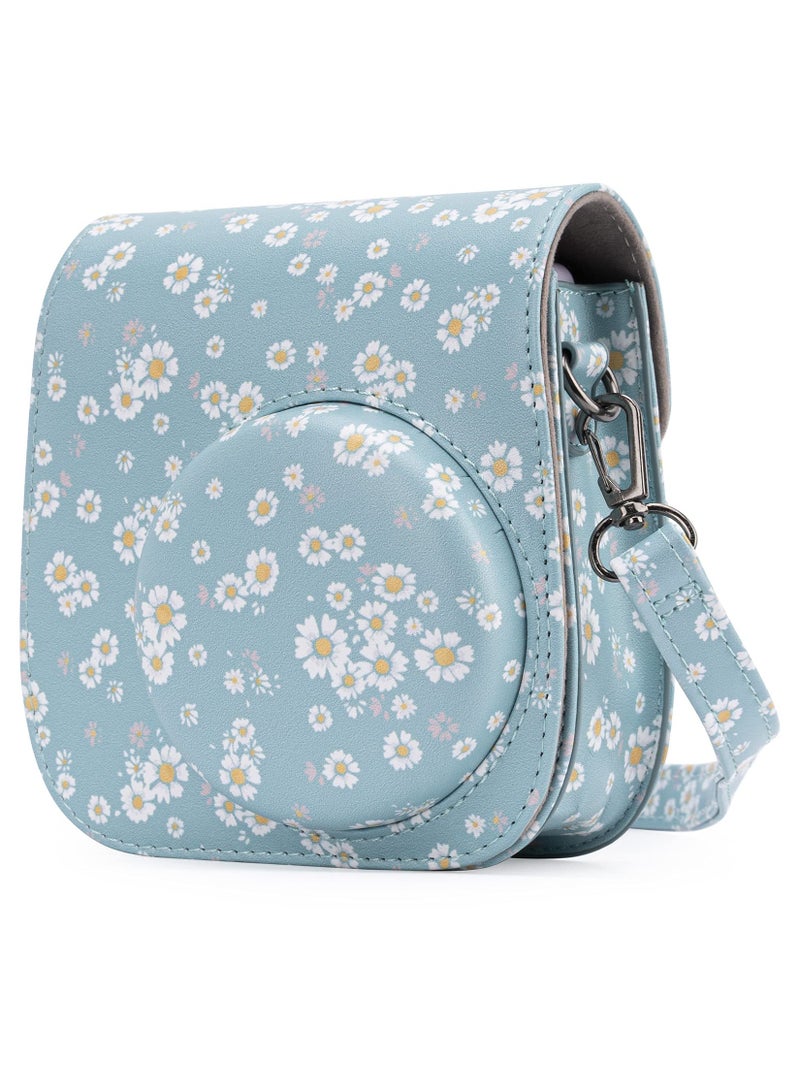 SOLARAE Protective Case for Fujifilm Instax Mini 11 / 9 / 8+ / 8 Instant Film Cameras with Accessory Pocket and Detachable/Adjustable Shoulder Strap (Daisy Dark Blue) - Image 1