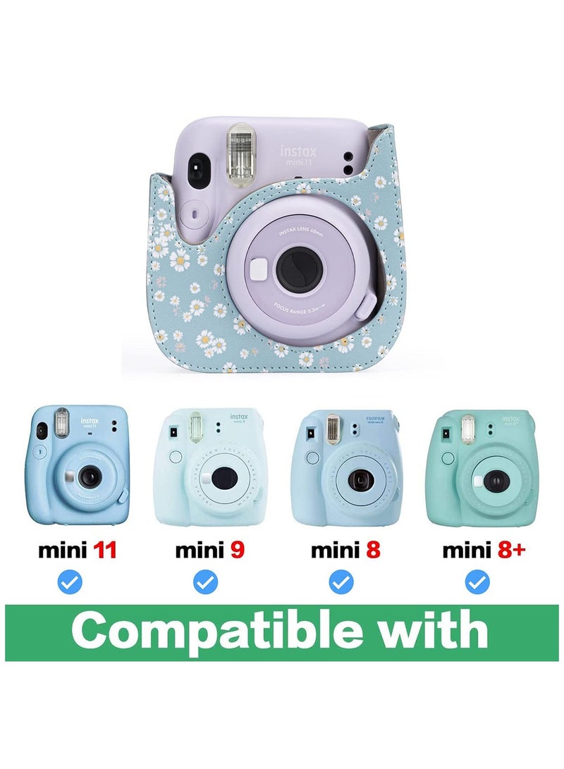 SOLARAE Protective Case for Fujifilm Instax Mini 11 / 9 / 8+ / 8 Instant Film Cameras with Accessory Pocket and Detachable/Adjustable Shoulder Strap (Daisy Dark Blue) - Image 2