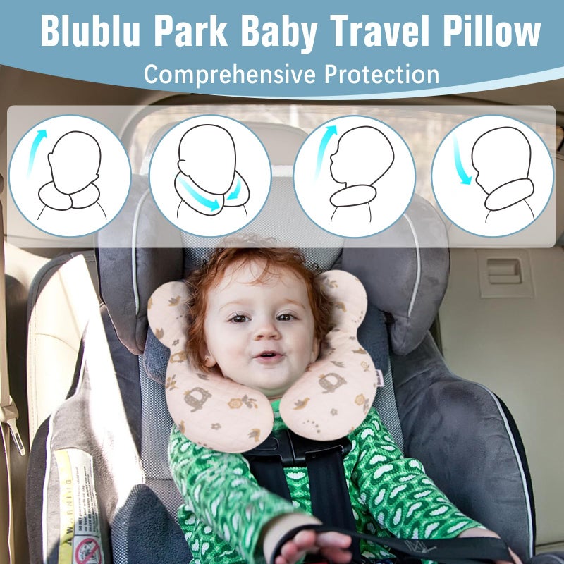 Blublu Park وسادة سفر للأطفال بلوبلو بارك محدثة، وسادة دعم رأس ناعمة للأطفال حديثي الولادة والأطفال الصغار، وسادة عنق للأطفال في مقاعد السيارات، عربات الدفع وعربات الأطفال، زهرة - Image 4