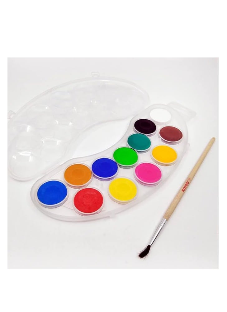 Kores Akuarellos "Mini" with 12 colours Contains 1 free brush Ideal for school and leisure time Practical lid with mixing areas to mix individual colours MK30101  - Image 3