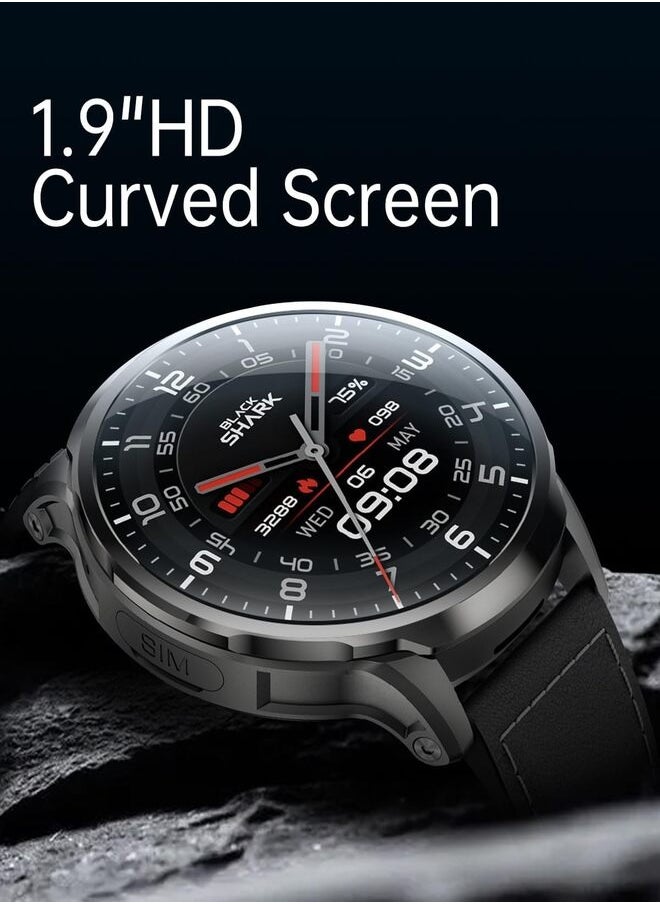 BLACK SHARK - Watch X BS-W2403 Smartwatch 1.9 inch AMOLED Display,Game Notifications, 2-Megapixel Camera For Taking Pictures, 2 Available Strap & Videos, Leather and Silicon Strap, 3-Days Battery Life - Black - Image 1