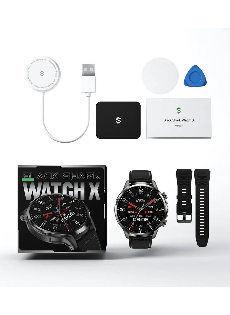 BLACK SHARK - Watch X BS-W2403 Smartwatch 1.9 inch AMOLED Display,Game Notifications, 2-Megapixel Camera For Taking Pictures, 2 Available Strap & Videos, Leather and Silicon Strap, 3-Days Battery Life - Black - Image 1