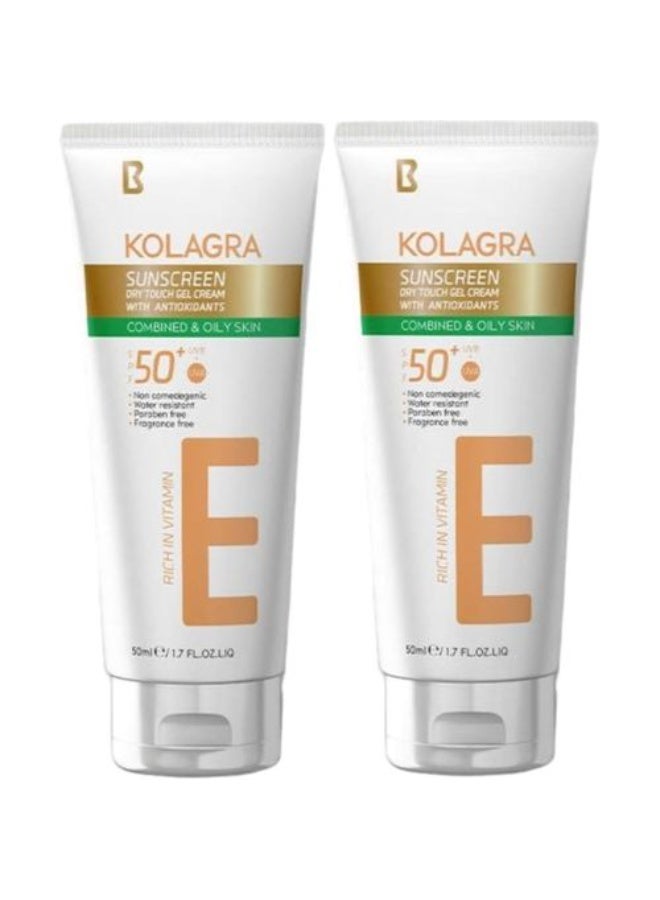 Kolagra Sunscreen SPF 50 with Vitamin E – For Combination & Oily Skin – Oil Free, Antioxidant, Non-Comedogenic, Fragrance Free – 50ml × 2 (1+1 Offer)