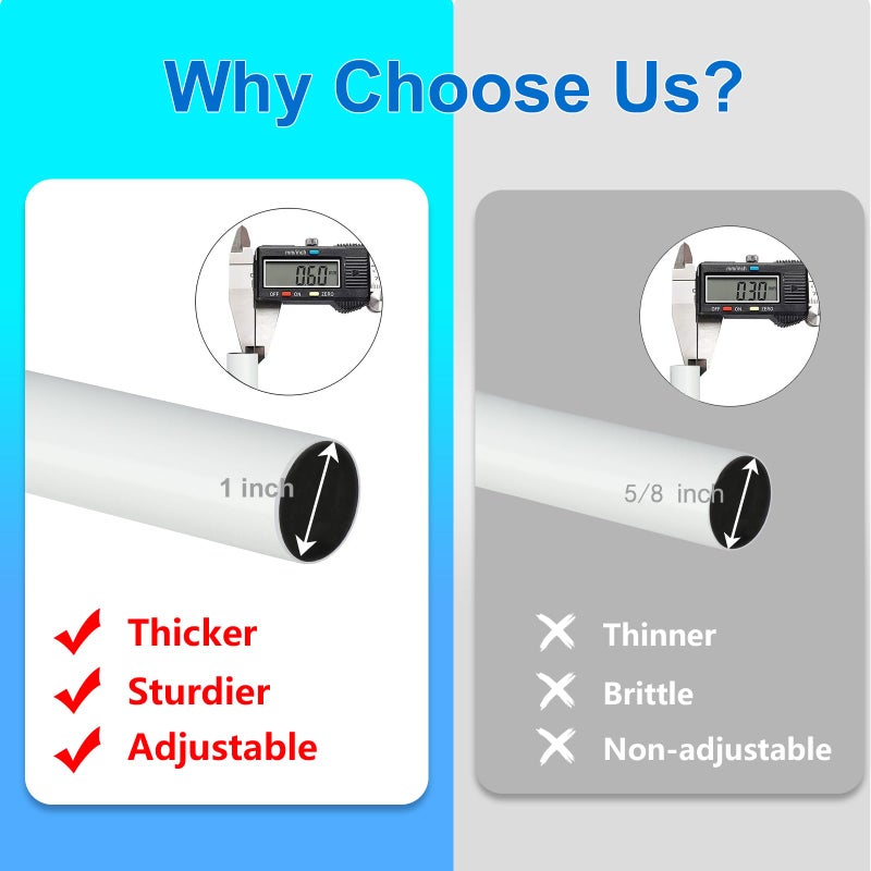 Byondeth Curtain Rods for Windows 16 to 88 Inches Adjustable Length 1 Inch Diameter Window Curtain Rod with Aluminium End Cap, White - Image 5