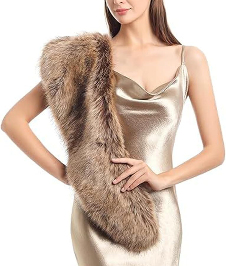 White Winter Plush Faux Fur Scarf Shawl For Women Men Lightweight Warm Accessory - Image 5