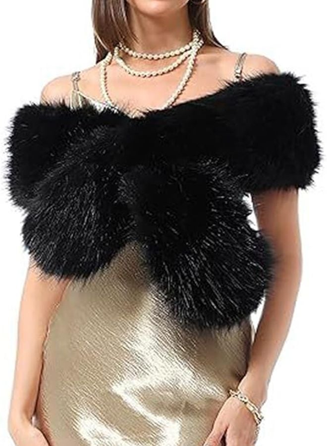 White Winter Plush Faux Fur Scarf Shawl For Women Men Lightweight Warm Accessory - Image 4