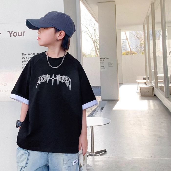 Children'S Pure Cotton T-Shirt Summer 2026 New Children'S Clothing Boys' Short-Sleeved Tops For Older Children Trendy Half-Sleeve T-Shirt - Image 1