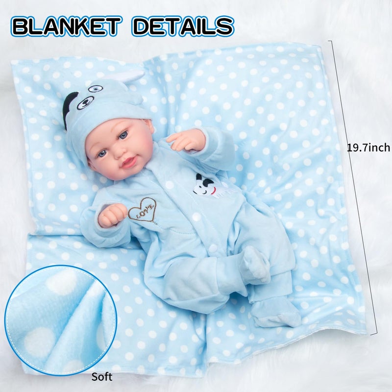 PEDOLLTREE Reborn Baby Dolls Clothes Boy Outfit Accessories Blue Puppy 9 Pcs Set for 17-20 Inch Reborn Doll Newborn Boy with Blue Dot Bassinet - Image 4