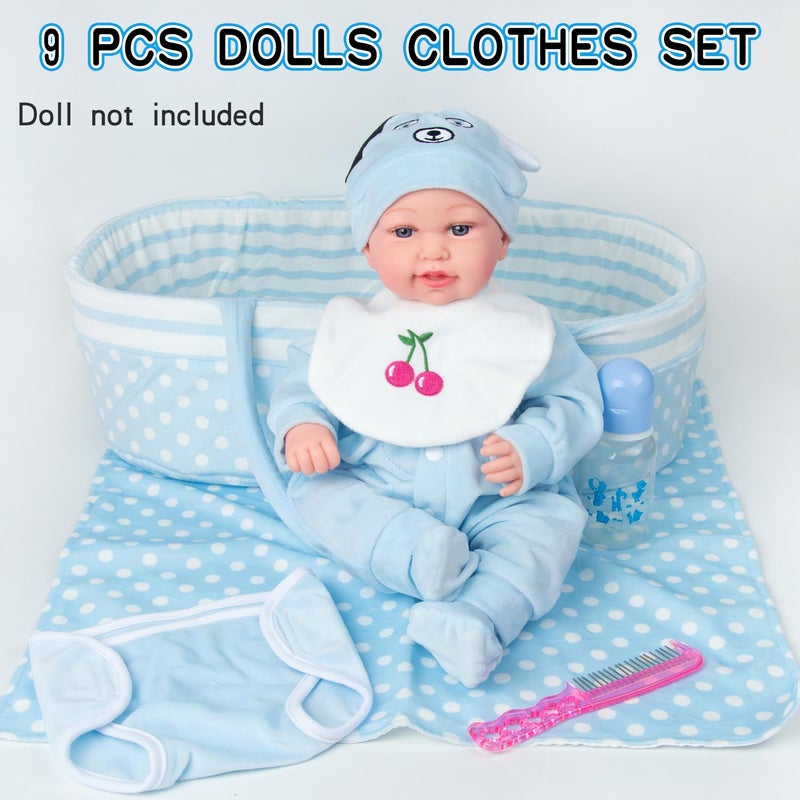 PEDOLLTREE Reborn Baby Dolls Clothes Boy Outfit Accessories Blue Puppy 9 Pcs Set for 17-20 Inch Reborn Doll Newborn Boy with Blue Dot Bassinet - Image 3