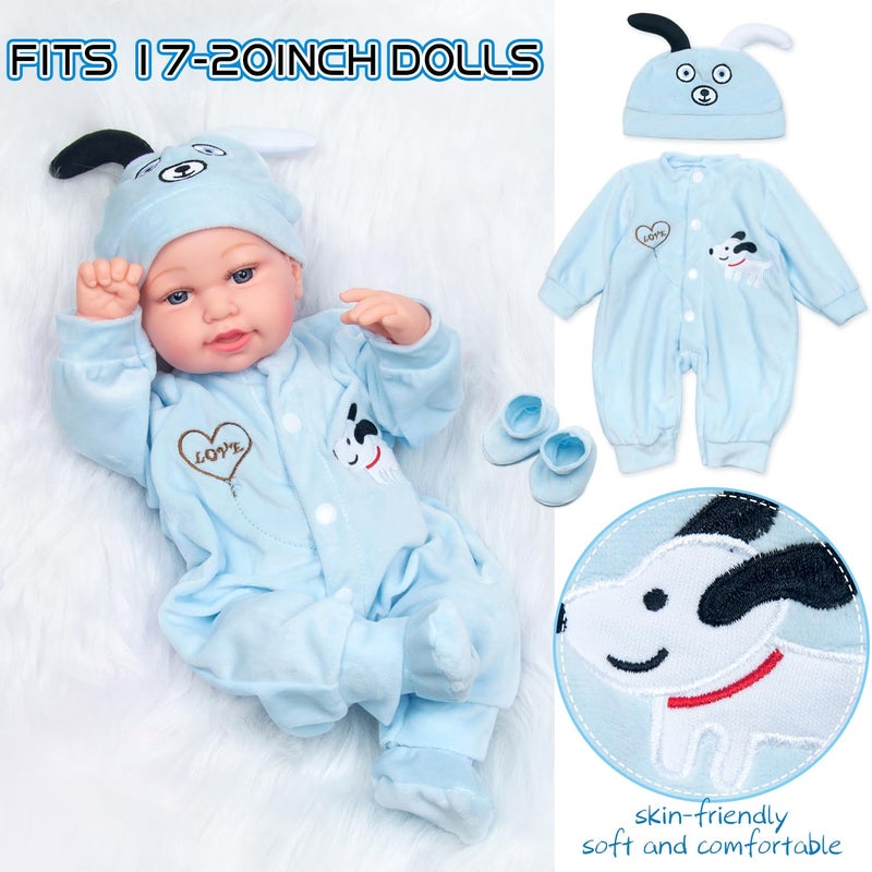 PEDOLLTREE Reborn Baby Dolls Clothes Boy Outfit Accessories Blue Puppy 9 Pcs Set for 17-20 Inch Reborn Doll Newborn Boy with Blue Dot Bassinet - Image 5