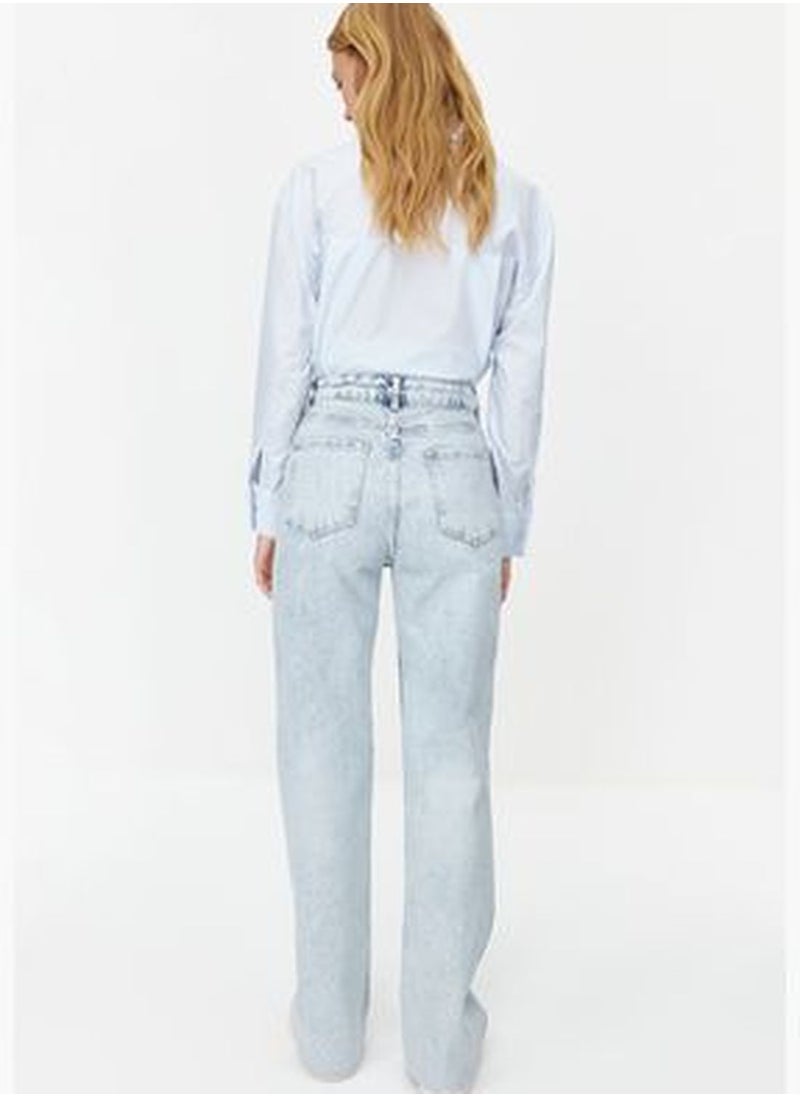 trendyol - Light Blue High Waist Wide Leg Jeans TWOSS24JE00070 - Image 1