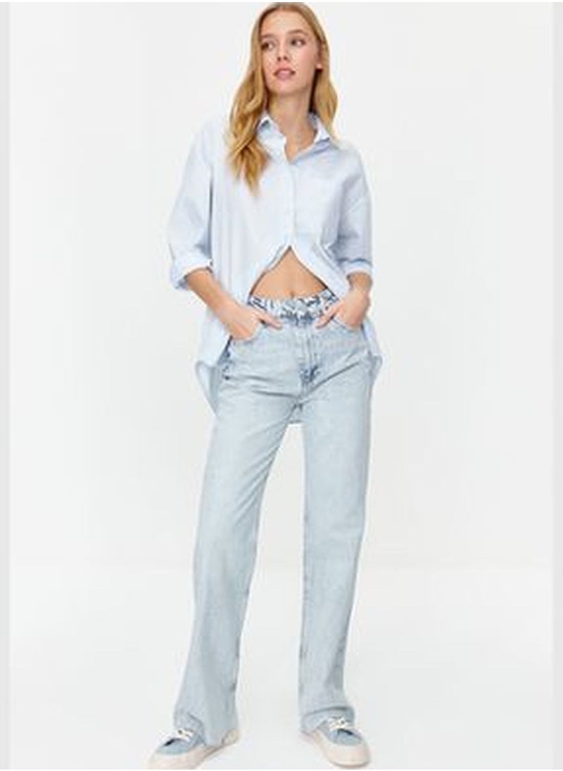 trendyol Light Blue High Waist Wide Leg Jeans TWOSS24JE00070  - Image 1