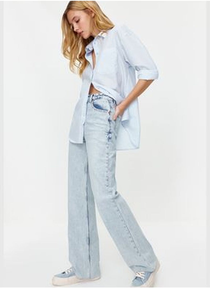 trendyol Light Blue High Waist Wide Leg Jeans TWOSS24JE00070  - Image 3