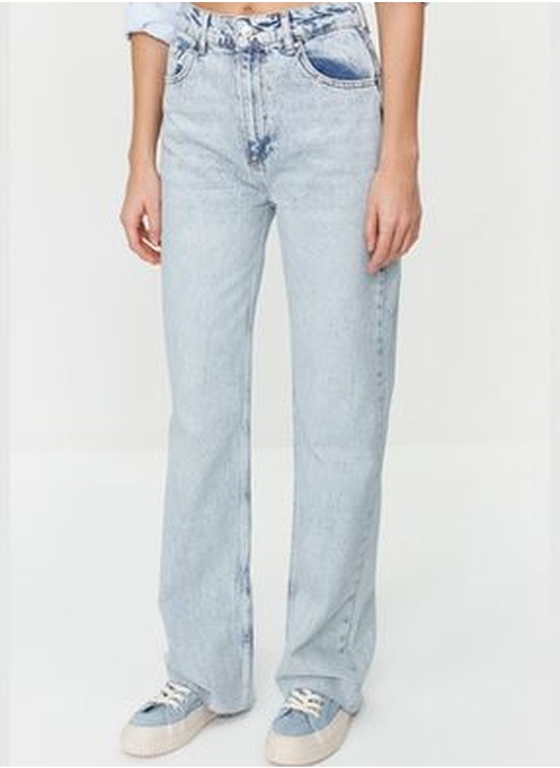 trendyol Light Blue High Waist Wide Leg Jeans TWOSS24JE00070  - Image 5