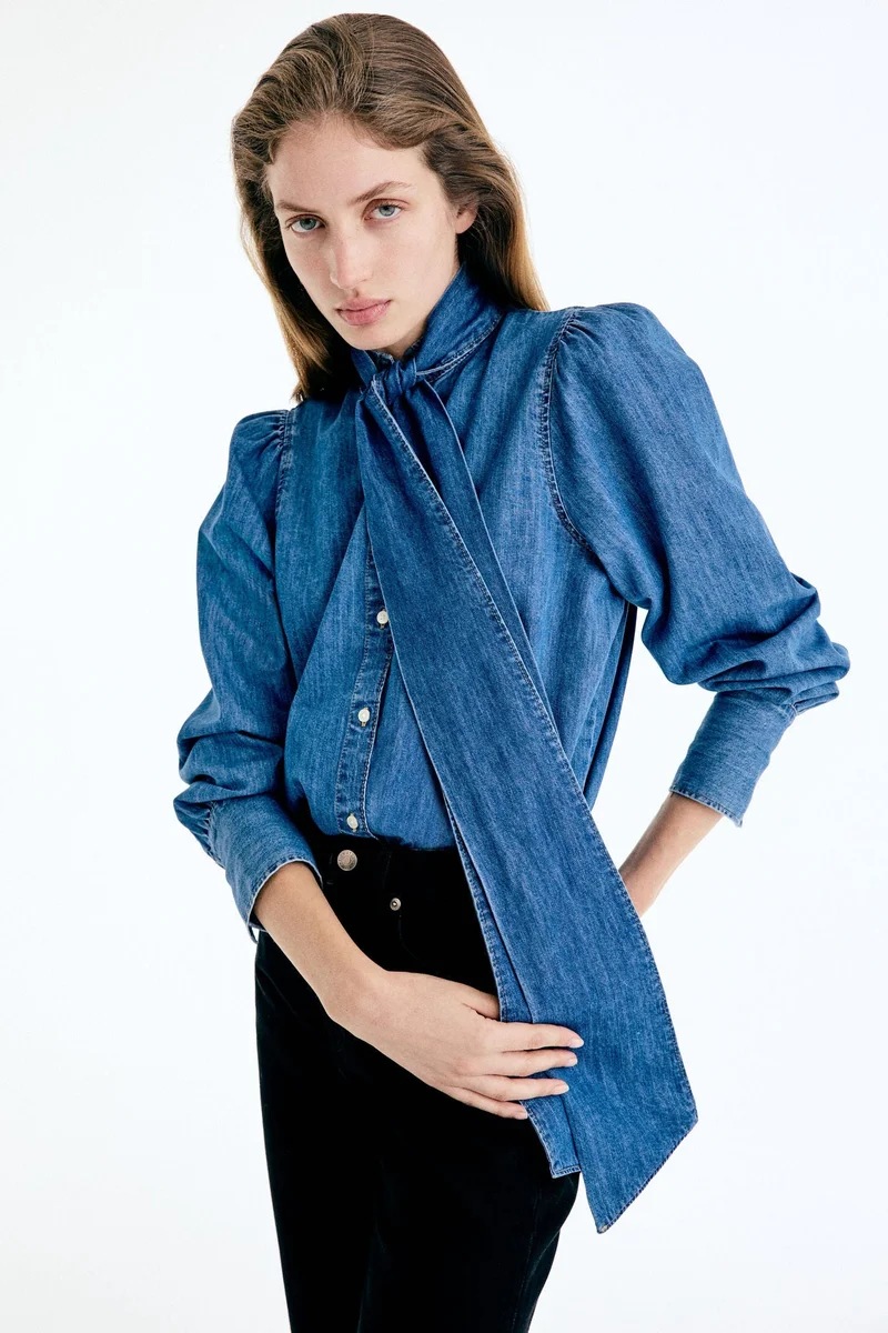H&M Scarf-detail denim blouse