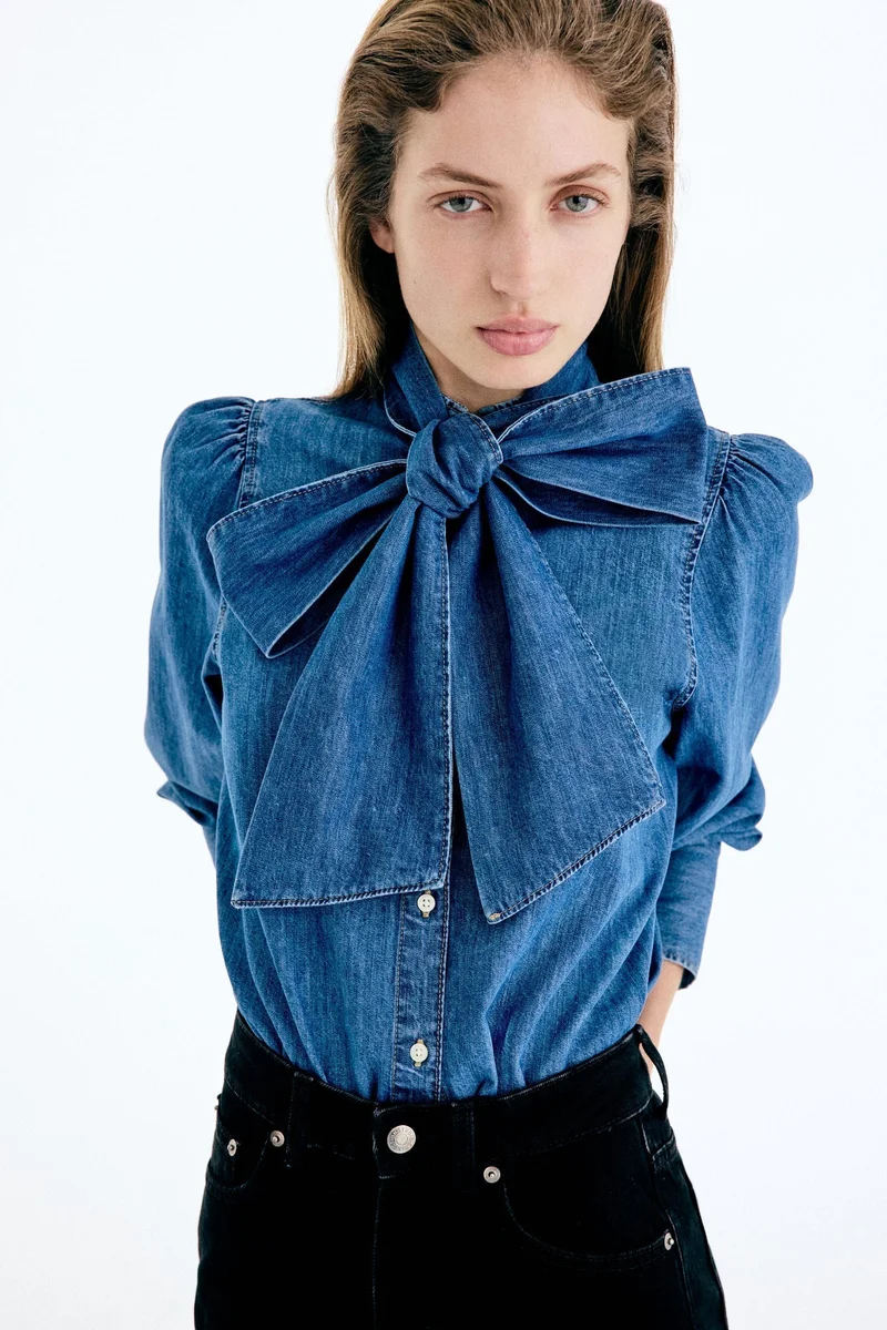 H&M Scarf-detail denim blouse