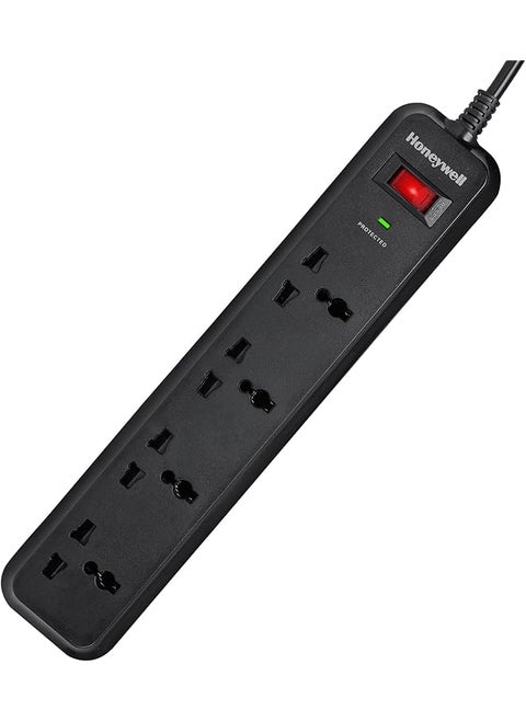 Honeywell Surge Protector, 4 Universal Sockets, 2 Meter Cord, 15000Amp, Device Secure Warranty, Automatic Overload Protection, Spike Guard/Extension Board, Master Switch, 3Year Manufacturer Warranty