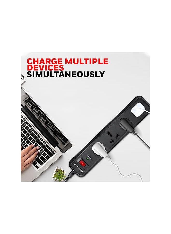Honeywell Surge Protector, 4 Universal Sockets, 2 Meter Cord, 15000Amp, Device Secure Warranty, Automatic Overload Protection, Spike Guard/Extension Board, Master Switch, 3Year Manufacturer Warranty